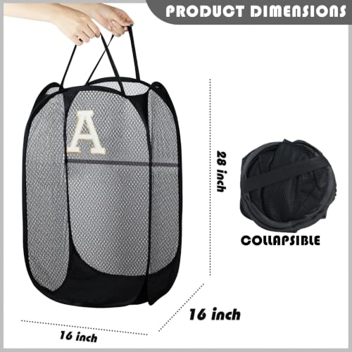 Image of Collapsible Pop Up Laundry Hamper, Extra Large with Removable Initial Letter A, Mesh Foldable Laundry Basket, 28 inch x 16 inch x 16 inch (Black)