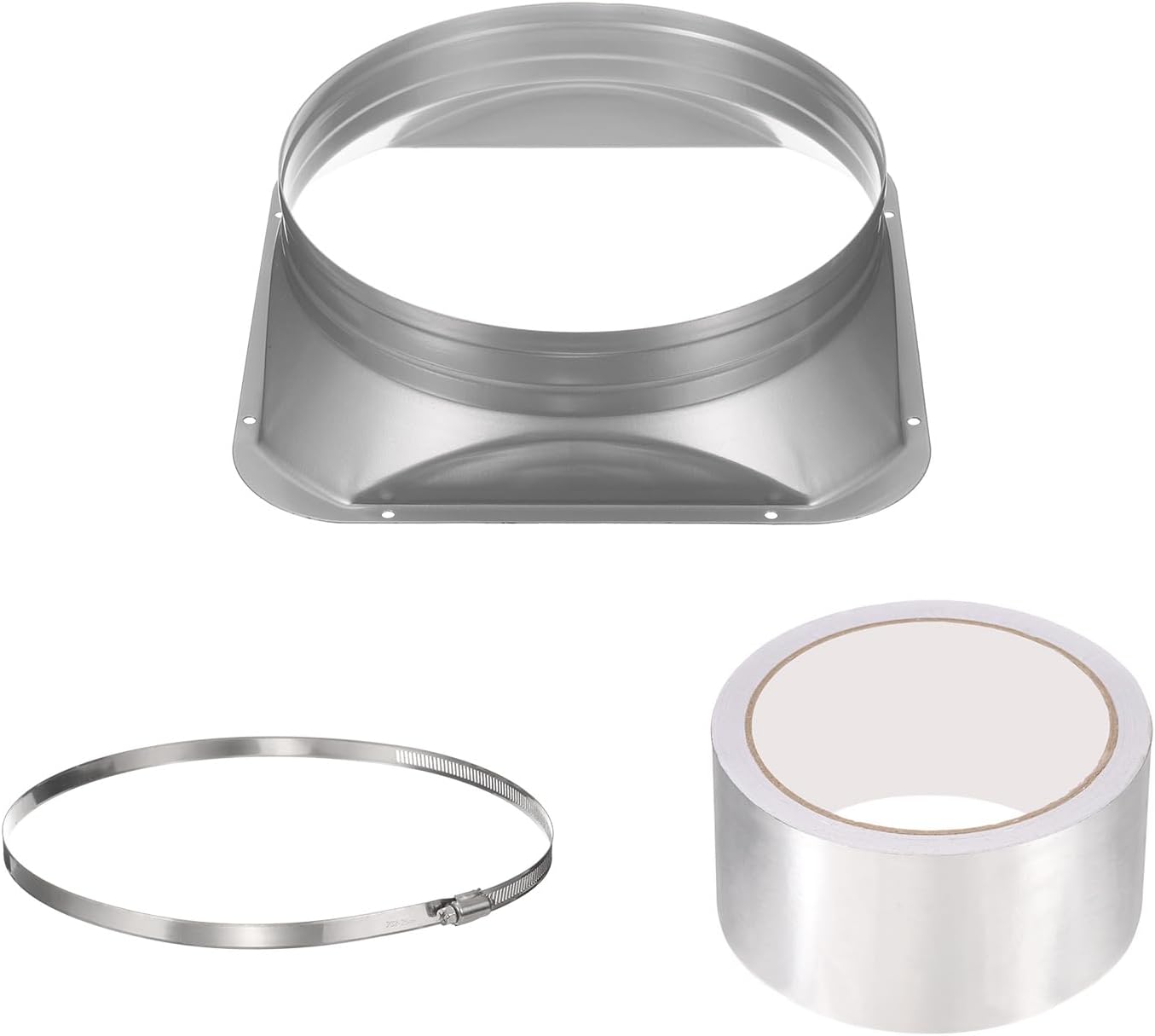 PATIKIL 10 Inch Duct Connector Flange, Galvanized Iron Straight Pipe Flange Square to Round Interface with Clamp for Air Heating Cooling Ventilation HVAC System, Silver