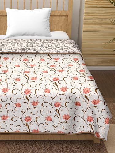Image of Tundwal's Printed Cotton Reversible Dohar /AC Blanket for Double Bed |All Weather Light Weight | Rajasthani Printed Floral Design | Pack of 1-Brown Lotus