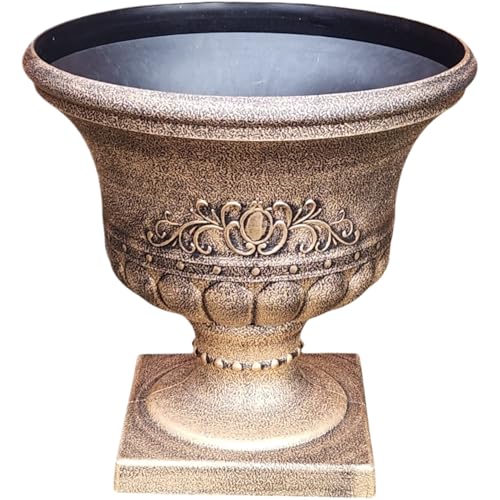 Decorative Urn Planter with Large Plant Pot Stand – Classic Outdoor & Indoor Flower Pot – Weather-Resistant Garden & Patio Decor – Elegant Ornamental Planter for Plants (Bronze, 43X45CMS)