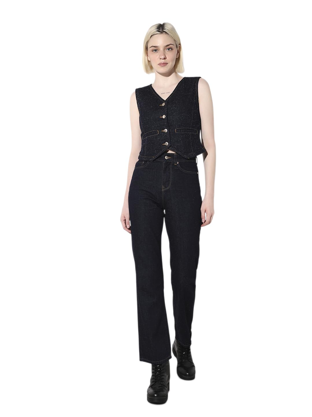only Women's Solid Regular Fit Blue Waistcoat-picture-26