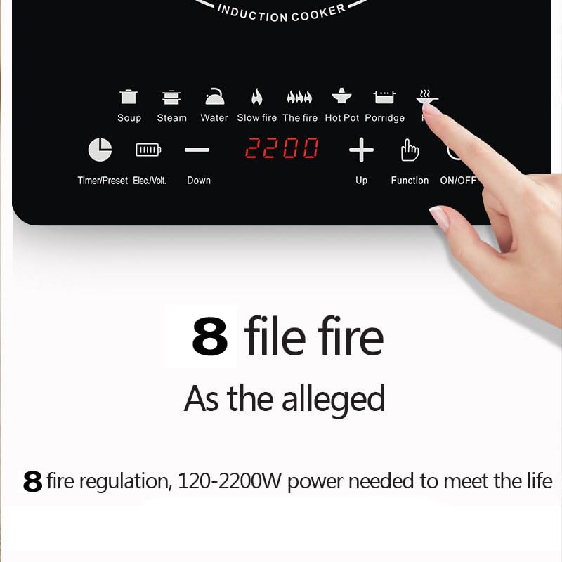 Plaque de cuisson à induction – Plaque de cuisson à induction unique, 2200 W, 8 réglages de puissance et 8 niveaux de température, plaque à induction 2200 W 1 plaque, minuterie de 4 heures, serrure de – Image 3