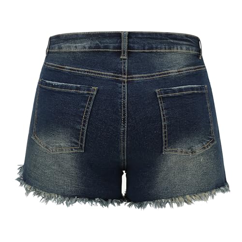 Image of THUNDER STAR Women Mid Rise Ripped Stretchy Jeans Shorts Frayed Raw Hem Casual Denim Shorts