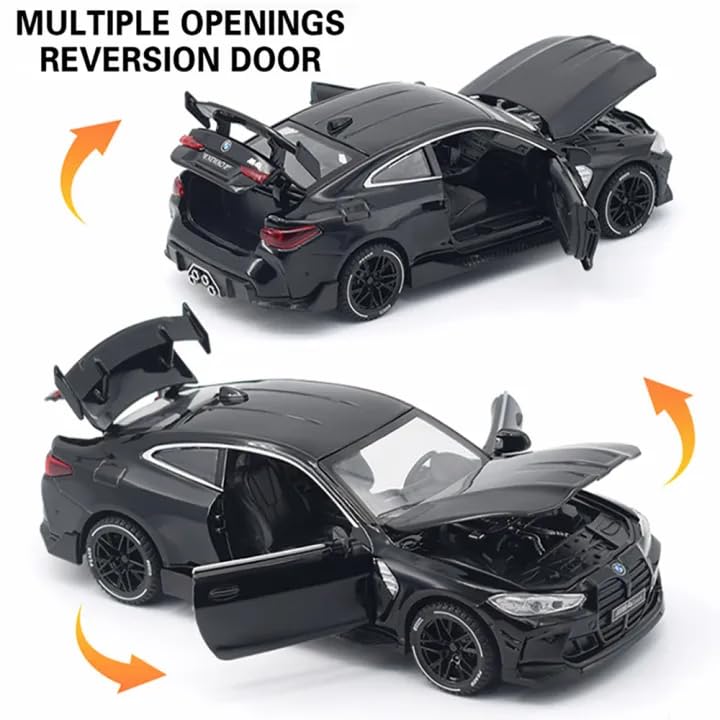 Image of Invite 1:32 Diecast Model Alloy B-M-W M4 Metal Pull Back Car with Sound Light, Openable Doors, Toy Vehicles for Kids Gift, car for Kids(Colors as Per Stock)