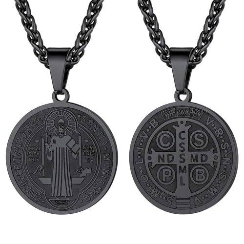 Image of U7 Saint Michael Necklace for Men,Stainless Steel /18K Gold Plated St Michael Archangel /Saint Benedict /Saint Christopher Pendant Amulet Necklace for Men Women