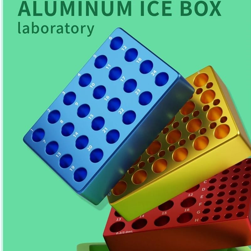 Pre-Cooled Aluminum Ice Box Cooler, Low Temperature Lab Cooler for 0.1/0.2/1.5/2/5/10/15/50ml Centrifuge Tubes & PCR Tubes, Laboratory Tube Rack(0.1ml-96Holes)