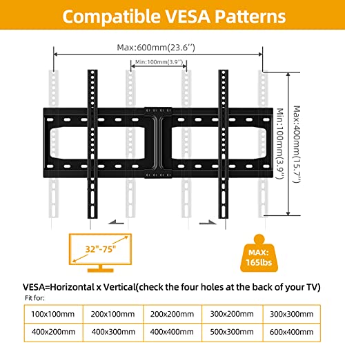 Homevision Heavy Duty Fixed Tv Wall Mount Holds Up To 264Lbs,For Most 42-100 Inch And Low Profile Tv Mount For Most 32-75 Inch Tvs Vesa 600X400Mm Up To 165Lbs #TOP4