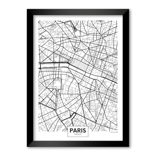 LABORATORIO 102 Quadro Cartina Mappa della Città Parigi (A4) - Stampa Fotografica da Parete con Cornice inclusa - Poster Moderno Pronto da Appendere
