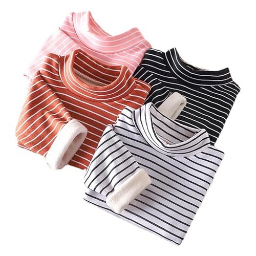 Little Boys Girls Thermal Tops Kids Winter Undershirt Stripe Turtleneck Baselayer Long Sleeve T Shirts