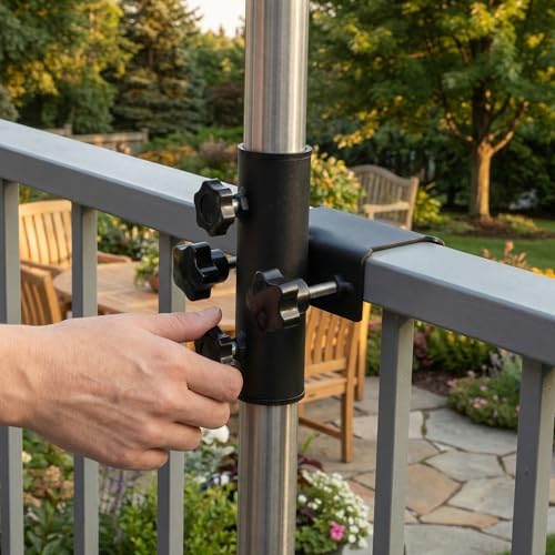 Support de parasol réglable noir en alliage avec pince ajustable pour balcon et extérieurs - 6