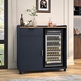 SEREMOVE Coffee Bar Cabinet with Fridge Space&Fluted Door, Mini Fridge Cabinet with Wine Storage, Modern Sideboard Buffet Cabinet for Dining Room, Living Room, Kitchen, Blue
