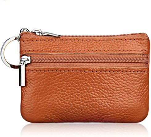 YaJaMa Womens Genuine Leather Zip Wallet Mini Coin Purse with Key Ring (Brown)