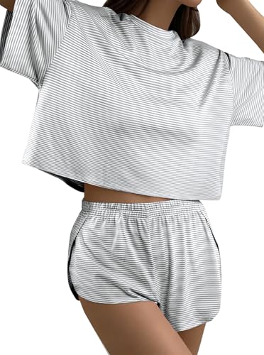 Image of Remidoo Women's Split Shorts Pajama Set Short Sleeve Tops and Shorts 2 Piece Pjs