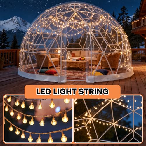3.6 x 2.2m Gewächshaus Gartenkuppel Igloo,Gartenkuppel TPU Blasenzelt für 4-8 per,Gartenblasenzelt mit 2 Lichterketten, Durchsichtiges Kuppelzelt für Hinterhof,Party,Weihnachten,Hochzeiten