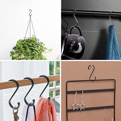 WINCANG 12 Pack S Hooks Black Aluminum S Shaped Hooks Heavy Duty Lightweight S Hanging Hangers Hooks for Pots, Pans,Plants, Cups, Bags,Clothes,Towels