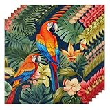 Juego de 6 servilletas de tela de loro, diseño de hojas de palma, lavables, de gran tamaño, suaves, reutilizables, de satén, para fiestas, eventos, bodas, 50 x 50 cm, calidad de hotel