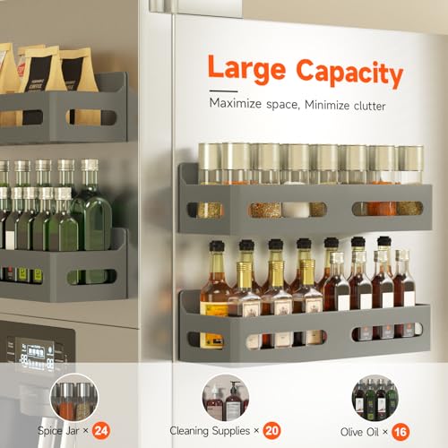Image of Sevenblue 4-Pack Magnetic Spice Rack for Refrigerator with Hooks, Grey