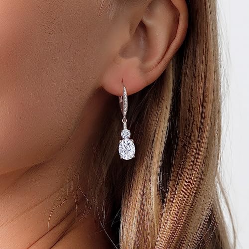 Gem Stone King 2-5 Cttw Oval Gemstone Birthstone and Lab Grown Diamond Drop Dangle Leverback Earrings for Women | 925 Sterling Silver | Oval 9X7MM Round 4MM and 1MM Accents4