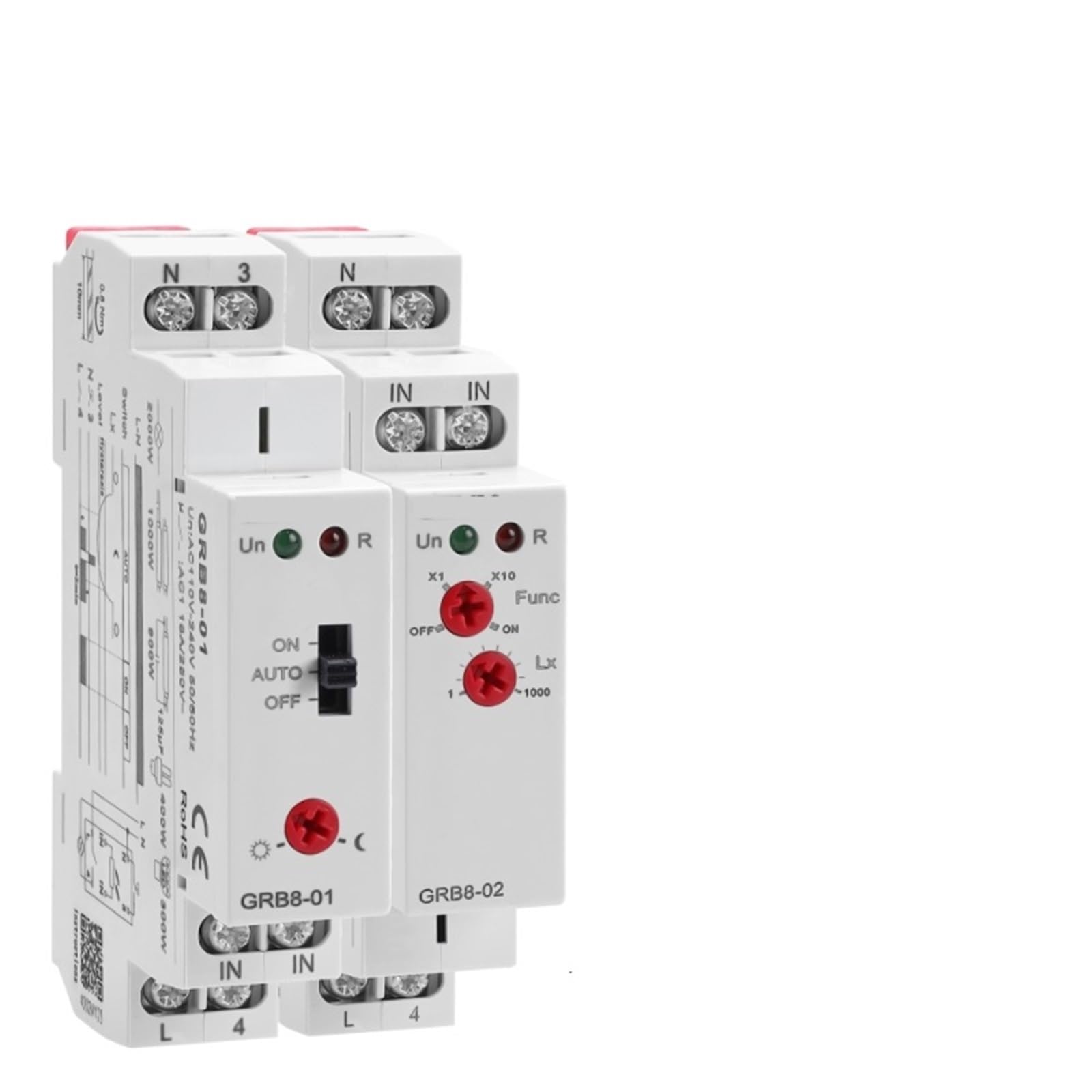 GRB8-01/02 Interruttore crepuscolare su guida DIN Relè fotoelettrico con sensore di luce e timer AC110V-240V Auto ON OFF(GRB8-01 AC110-240V)
