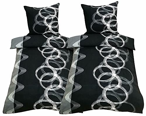 Leonado Vicenti 4 teilige Bettwäsche Mikrofaser 135x200 cm Grau Schwarz Kreise Garnitur Set Cover
