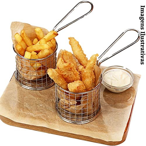 Cesto Inox Redondo p/ Servir Batata Frita Frango Porções