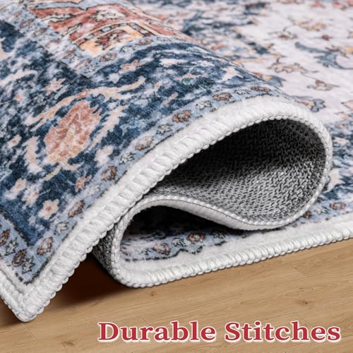 SERISSA Boho Rugs for Entryway, 2x3 Entryway Rug Non-Slip Washable Small Area Rug, Ultra Soft Oriental Vintage Low-Pile Indoor Door Mat Blue Orange Floor Carpet for Entrance Bedroom Kitchen Bathroom