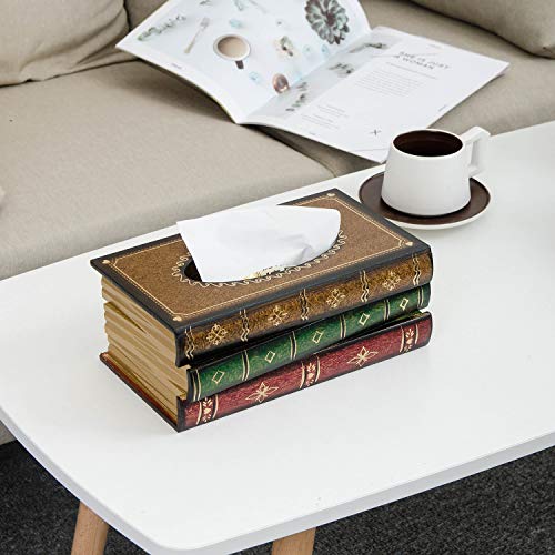Crafted Classical Retro Wooden Antique Book Tissue Box Cover Rectangular Tissue Holder Dispenser Paper Cover Case Napkin Holder Home Decor For Bathroom Living Room Office Car Kitchen #TOP5