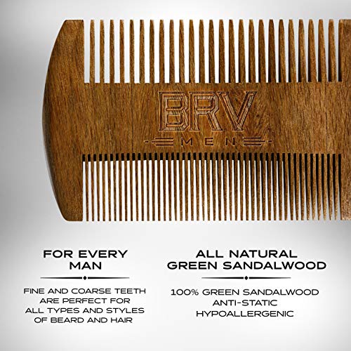 Brv Men Beard & Mustache Comb - 100% Natural Green Sandalwood - Pocket Size, Comes With Carry Case - Works Perfectly With Your Beard Oil And Beard Balm - For All Types And Styles Of Hair #TOP3