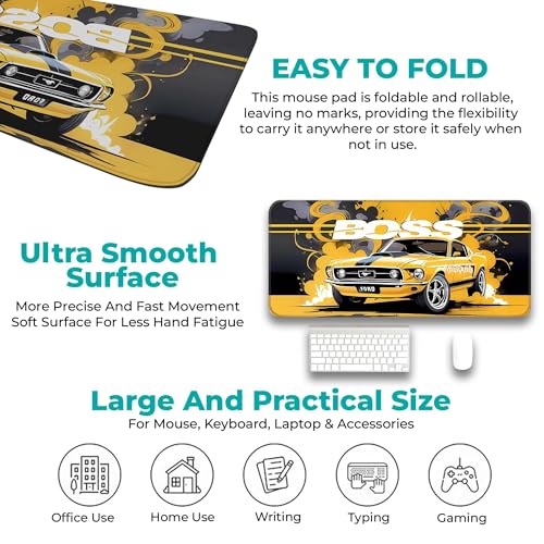 Image of Mastange Boss Gaming - Extended Large 80x33CM with Stitched Edges & Non-Slip Rubber Base - Perfect for PC Gaming Setup & Accessories - Long Pad for Ultimate Control