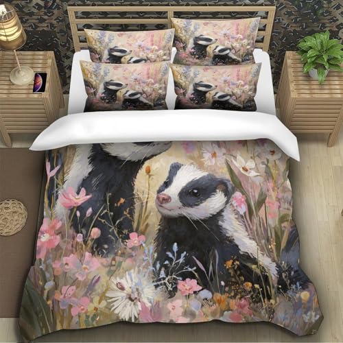 Housse de couette Blaireau 200x200 cm avec 2 taies d'oreiller en microfibre