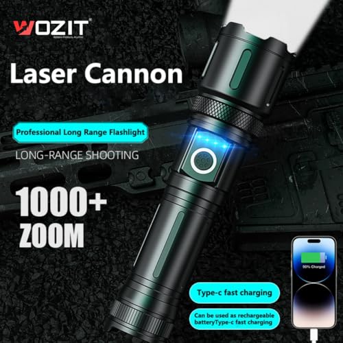 Image of WOZIT Torch Rechargeable | Torch Light High Power | High Lumens Flashlight with 5 Light Modes| IP45 Water-Resistant, Adjustable Focus, Charging Indicator | Emergency Light for Home, (Multicolor)