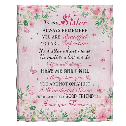 Jekeno Sisters Gifts Pink Flowers Floral Blanket Birthday Christmas Halloween Presents for Women Kids Girls Mom Wife Home Bedroom Spring Butterfly Decor Mother's Day Plush Throw 50"x60"