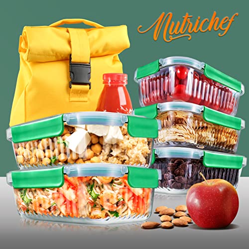 Image of NutriChef 10-Piece Glass Food Storage Containers Set - (5 BPA-Free Airtight Meal Prep Containers with 5 Vented Locking Lids), Stackable & Oven Safe, Leakproof, Reusable, Freezer & Microwave Friendly