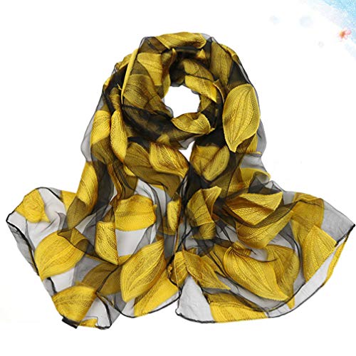 Lenço feminino KesYOO com estampa de folhas de seda e lenço longo de chiffon para uso ao ar livre, v