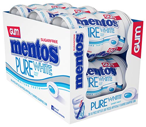 Mentos Pure White Sugar-Free Chewing Gum With Xylitol, Sweet Mint, Halloween Candy, Bulk, 50Piece Bottle (Pack Of 6)