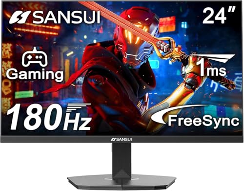 SANSUI 24 Inch 180Hz Gaming Monitor MPRT 1ms FHD Computer Monitor, 4000:1, 110% sRGB, HDR, HDMI DP Ports, FreeSync, Racing FPS RTS Modes,VESA Mountable/Eye Care (HDMI Cable Included)