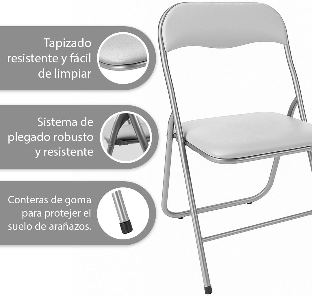Nordiq - Pack de 6 Sillas Plegables y Acolchadas de Comedor, Cocina, Camping | Cómodas para Interior | 44x45x78 cm | Set Resistente (Metal Negro)