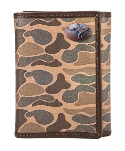 ZEP-PRO Mallard Men's Trifold Old School Camo Leather Wallet – Compact Three-Fold Design with Emblem, Genuine Leather, Brown/Tan Camo