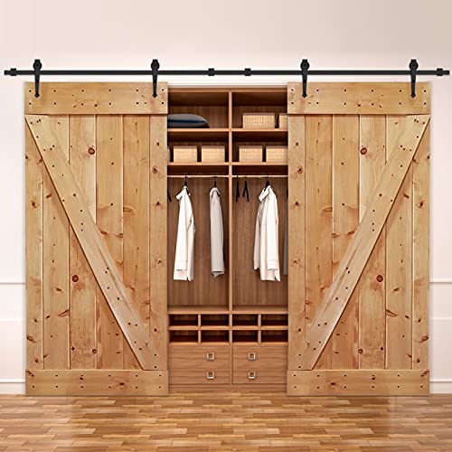 Barn Door Sliding Kit, 16FT Double Door Sliding Door Track Wood Door Hardware Closet Kit, Heavy Duty Carbon Steel Wheel Roller Kit for Double Door - Image 3