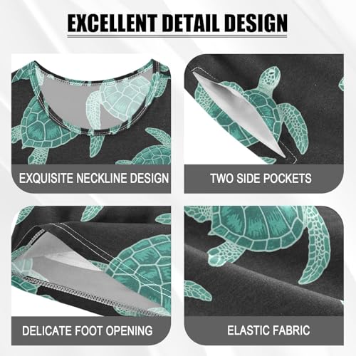 ALAZA Turtle Green Black Cute Pajamas Short Sleeve 2 Piece Sleepwear Top and Bottom Pajama Set Unisex4