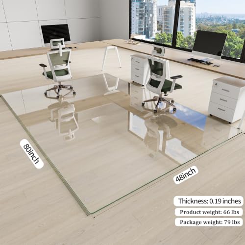 Image of [Tempered Glass] 48 inch x 80 inch Glass Office Chair Mat for Carpet