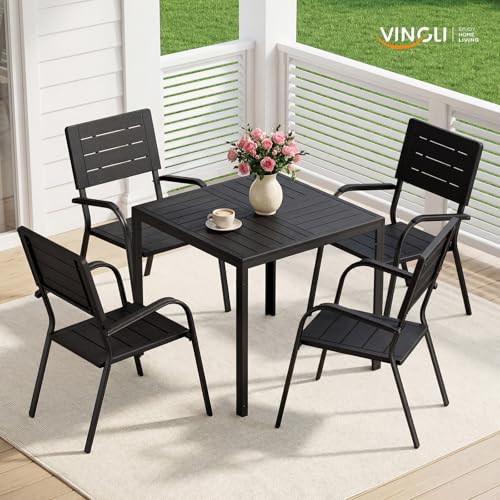 Image of VINGLI Outdoor Patio Dining Set,5 Piece Square Table Patio Furniture Set,HDPE All-Weather Material Outdoor Dining Table and Chair for Garden, Backyard, Poolside,Black