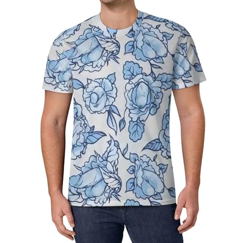 Penis Flower Print Classic Fit Short Sleeve T-Shirt Crew Neck Tee Tops with Printed Pattern for Men