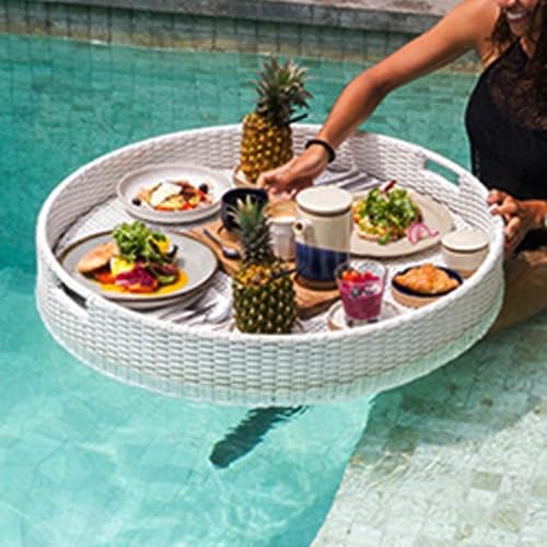 Bandeja flotante de bambú impermeable para servir alimentos al aire libre, diseño para uso junto a la piscina o desayuno, perfecta para fiestas y nics