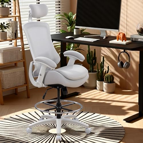 Image of BOLISS Ergonomic Drafting Chair High Back for Standing Desk-Grey | Tall Office Chair Double-Layer Seat Cushion, Adjustable Headrest & Lumbar Support, Flip-Up & Height Adjustable Arms