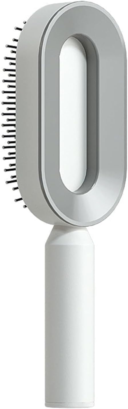 Self-Cleaning Hair Brush for Women, 3D One-Key Cleaning Air Cushion Paddle Comb, Detangling and Scalp Massage Hairbrush (white)