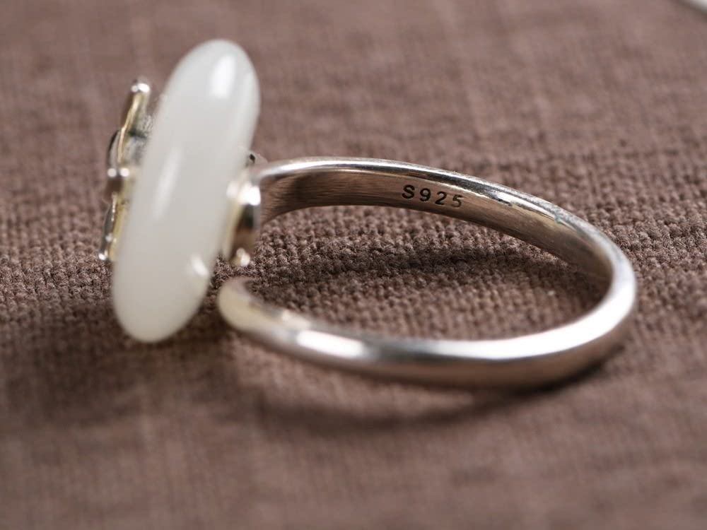Ring Aus 925Er Sterlingsilber, 925 Sterling Silber Frauen Hetian Jade Amulett Verstellbare Ringe Bambusblatt Retro Ethnische Verstellbare Ringe Energie Charme Hochzeit Schmuck Geschenke Für Männer