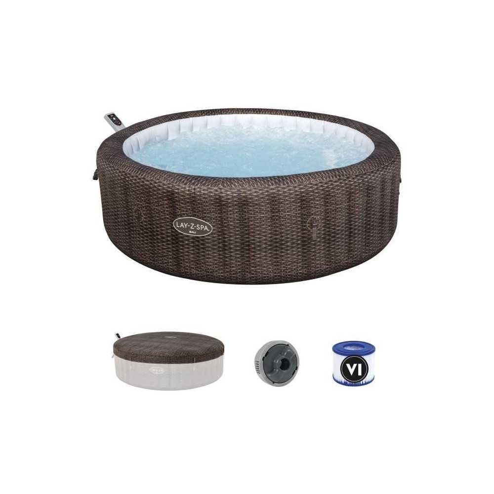 Bestway Spa gonflable rond Bali MaxHold EnergySense UltraFit Smart AirJet 7 - Rond en rotin marron