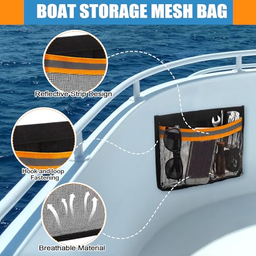 Ferrochef 4 Pack Boat Storage Accessories Boat Caddy Organizer Cup Holder Accessories Storage Marine Organizer Mesh Bag for Bass Kayak Pontoon Jon Fishing Caddy