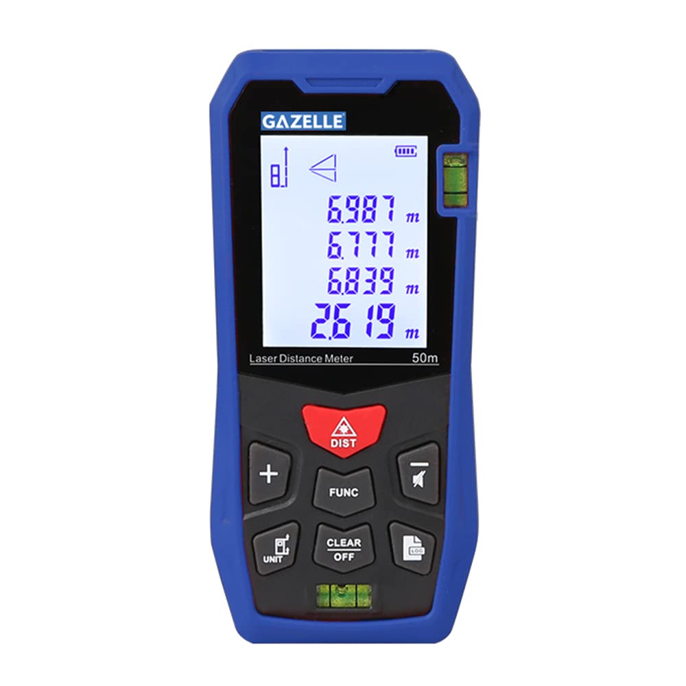 Gazelle G9503 Red Laser Distance Meter, 50m, ft/in/m Units, Front/Rear Measurement, Class 2 Red Laser, 2x 1.5V LR03 Batteries Included